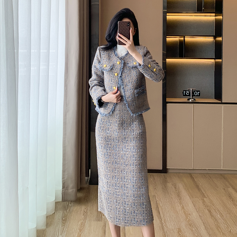 Plus cotton skirt chanelstyle coat a set for women