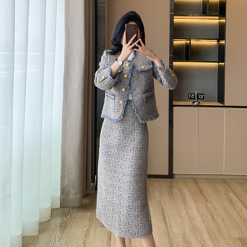 Plus cotton skirt chanelstyle coat a set for women