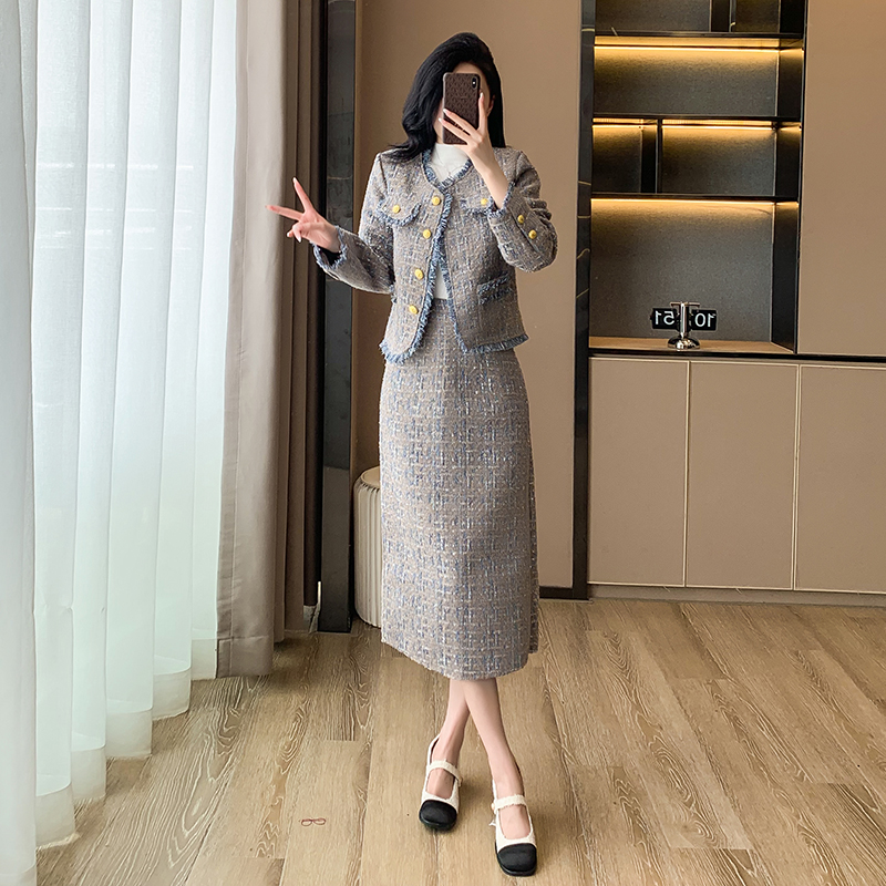 Plus cotton skirt chanelstyle coat a set for women