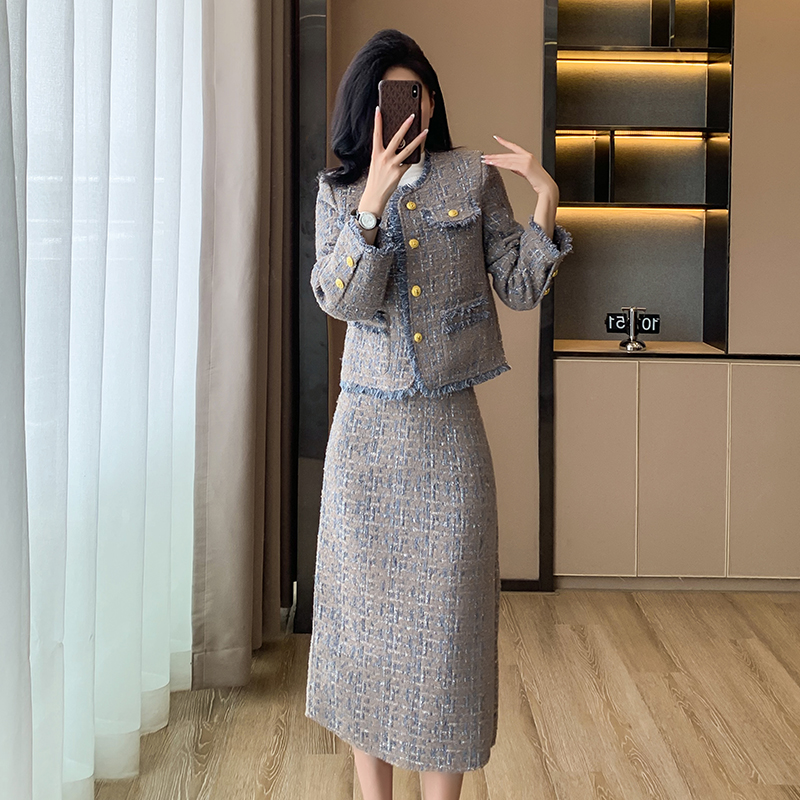 Plus cotton skirt chanelstyle coat a set for women