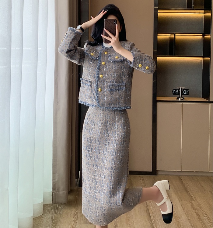 Plus cotton skirt chanelstyle coat a set for women