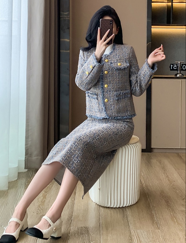 Plus cotton skirt chanelstyle coat a set for women