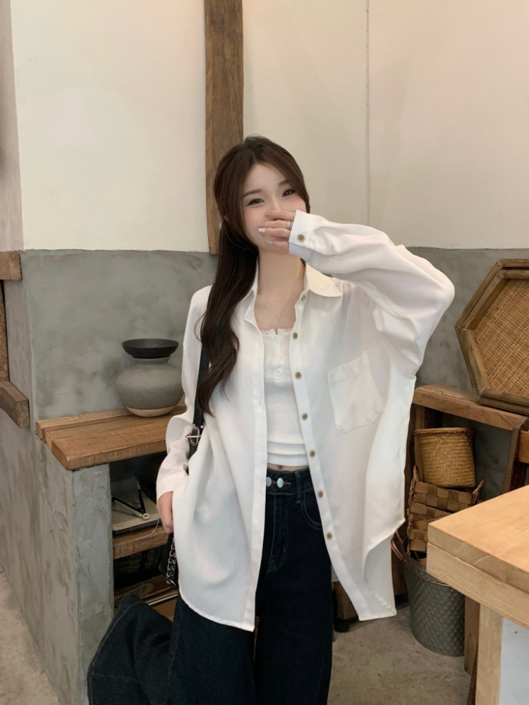 Korean style loose Casual retro simple shirt for women