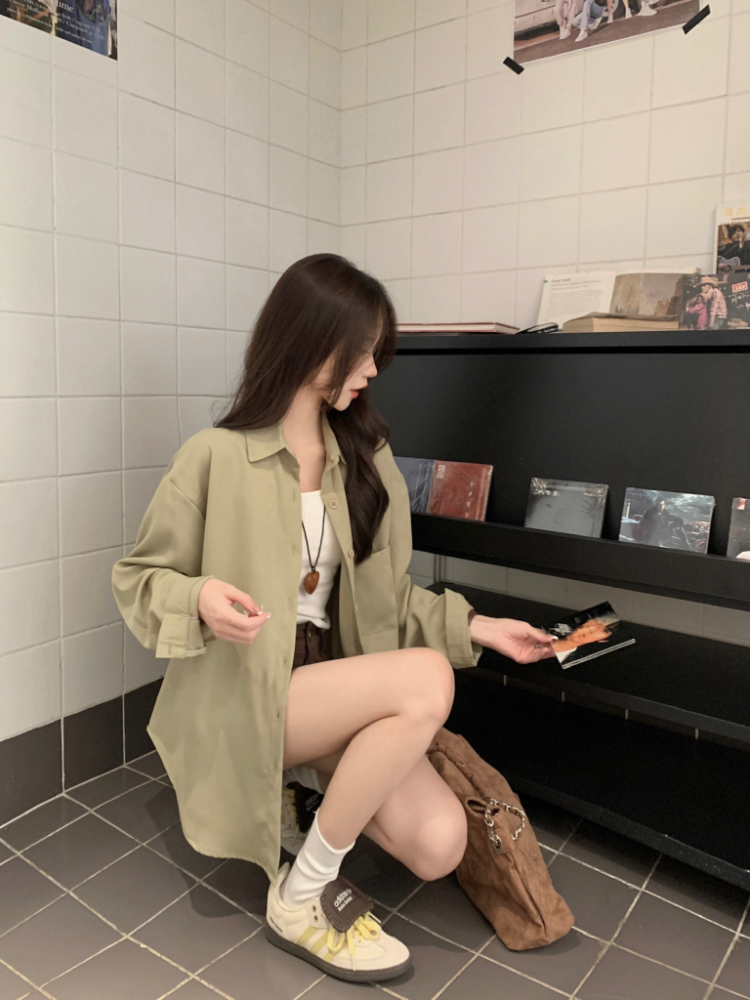 Korean style loose Casual retro simple shirt for women