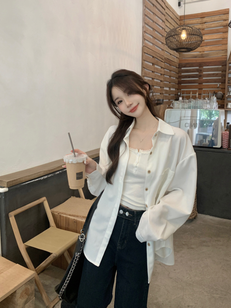 Korean style loose Casual retro simple shirt for women