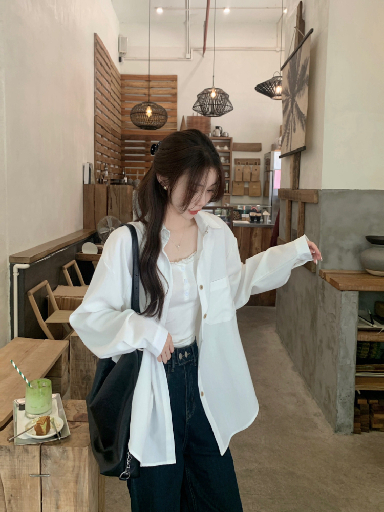 Korean style loose Casual retro simple shirt for women