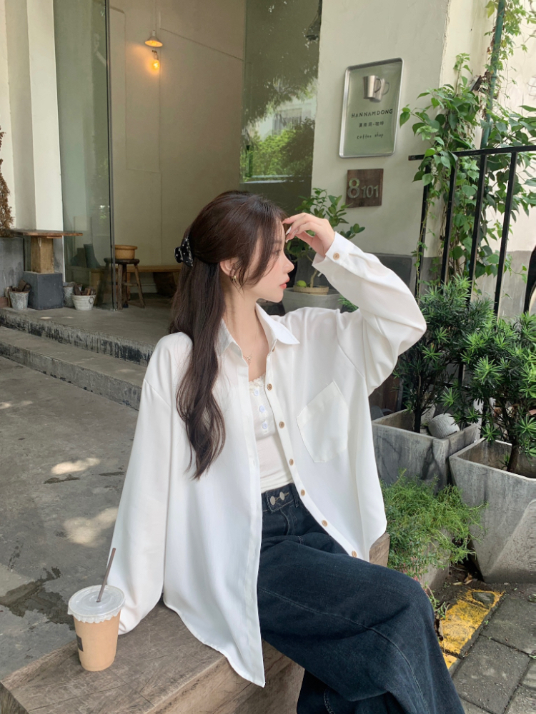 Korean style loose Casual retro simple shirt for women