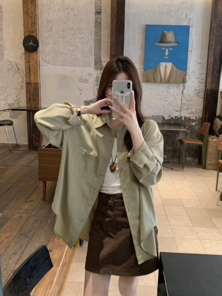 Korean style loose Casual retro simple shirt for women