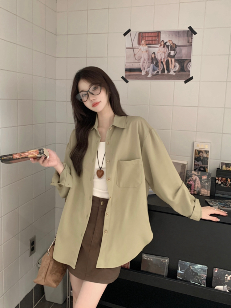 Korean style loose Casual retro simple shirt for women