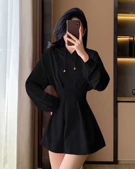 Niche winter hooded dress slim long sleeve T-back