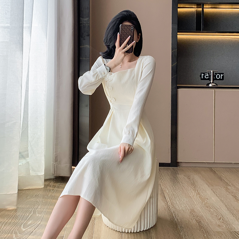 Square collar autumn temperament dress for women