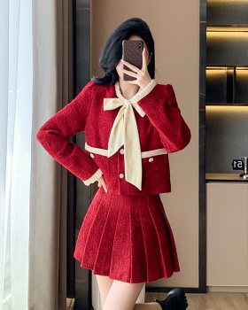 Crimp short skirt chanelstyle coat 2pcs set for women