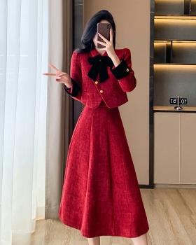 Bow chanelstyle tops mermaid coat 2pcs set for women