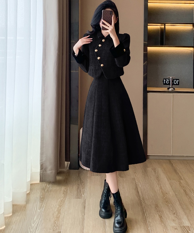 Bow chanelstyle tops mermaid coat 2pcs set for women