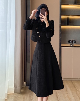 Winter clip cotton tops bow long skirt 2pcs set for women