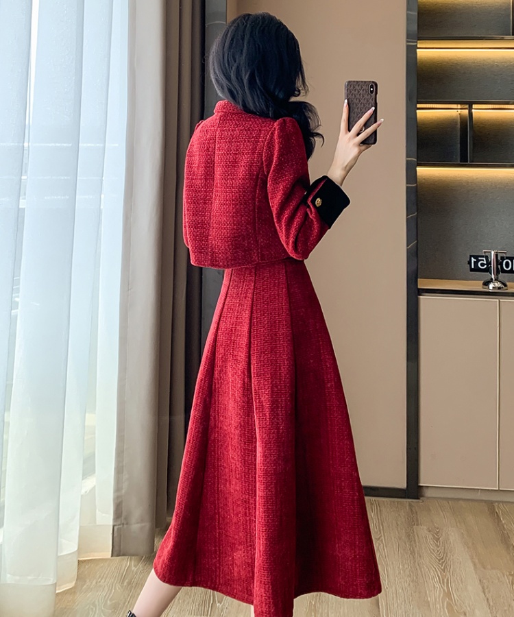 Winter clip cotton tops bow long skirt 2pcs set for women