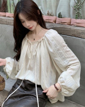 Tender all-match long sleeve tops apricot France style shirt