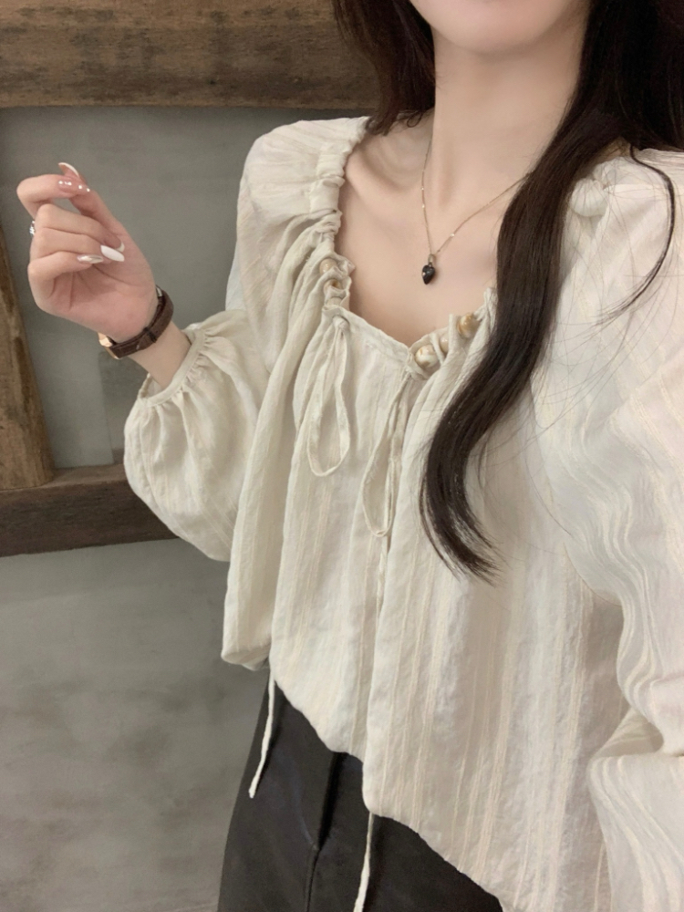 Tender all-match long sleeve tops apricot France style shirt