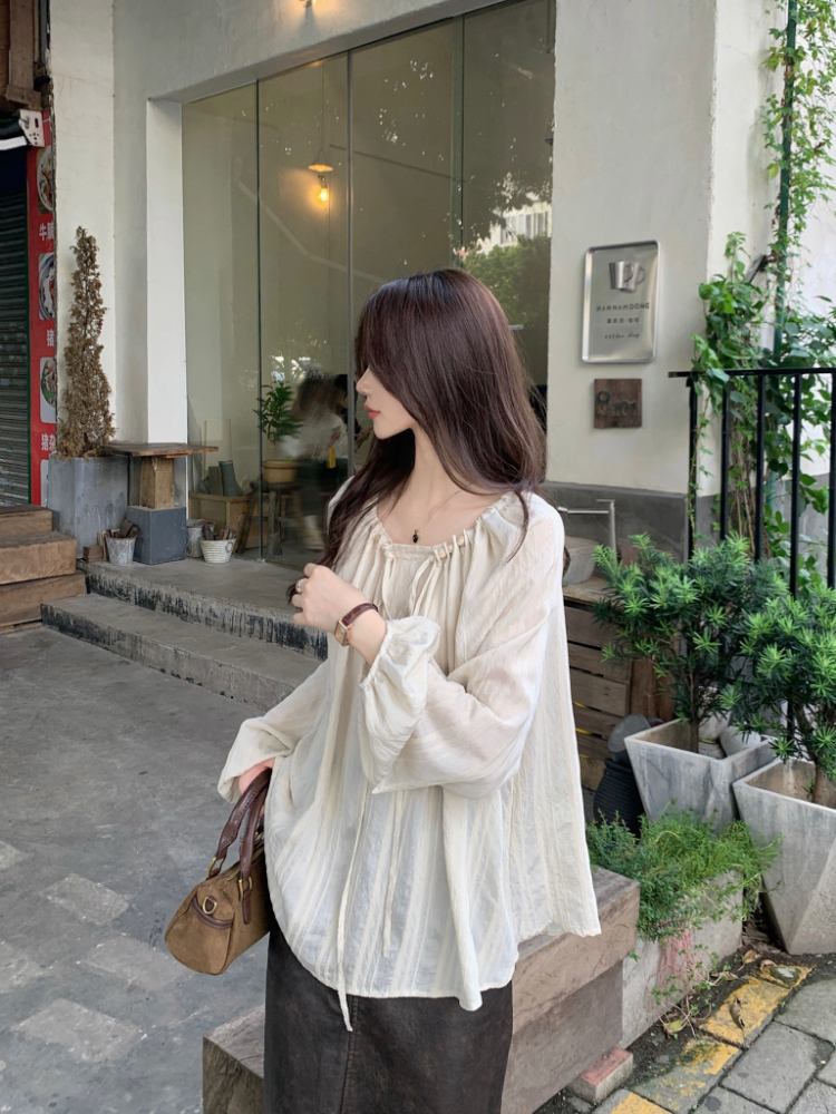 Tender all-match long sleeve tops apricot France style shirt