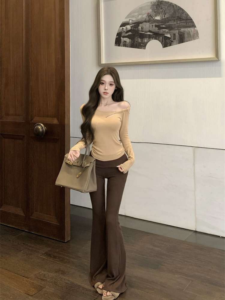 Bottoming slim flare pants tight high waist T-shirt 2pcs set