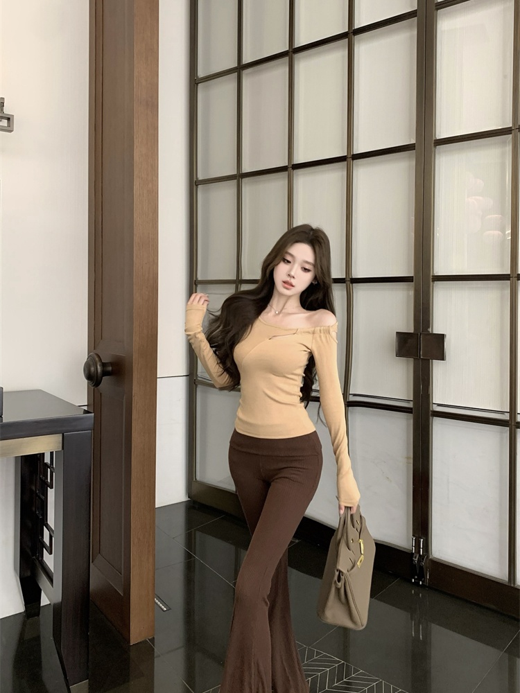 Bottoming slim flare pants tight high waist T-shirt 2pcs set