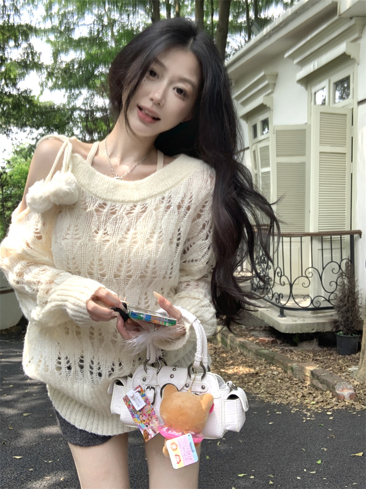 Knitted strapless tops bandage pullover sweater