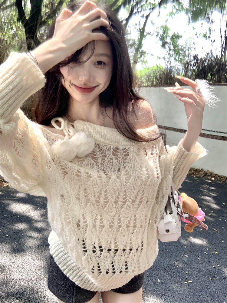 Knitted strapless tops bandage pullover sweater