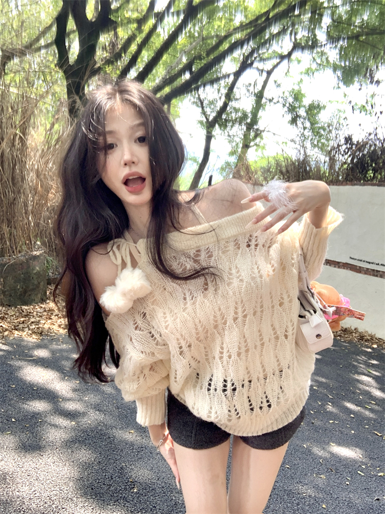 Knitted strapless tops bandage pullover sweater