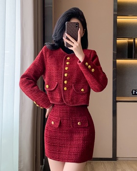 Package hip skirt woolen coat 2pcs set for women