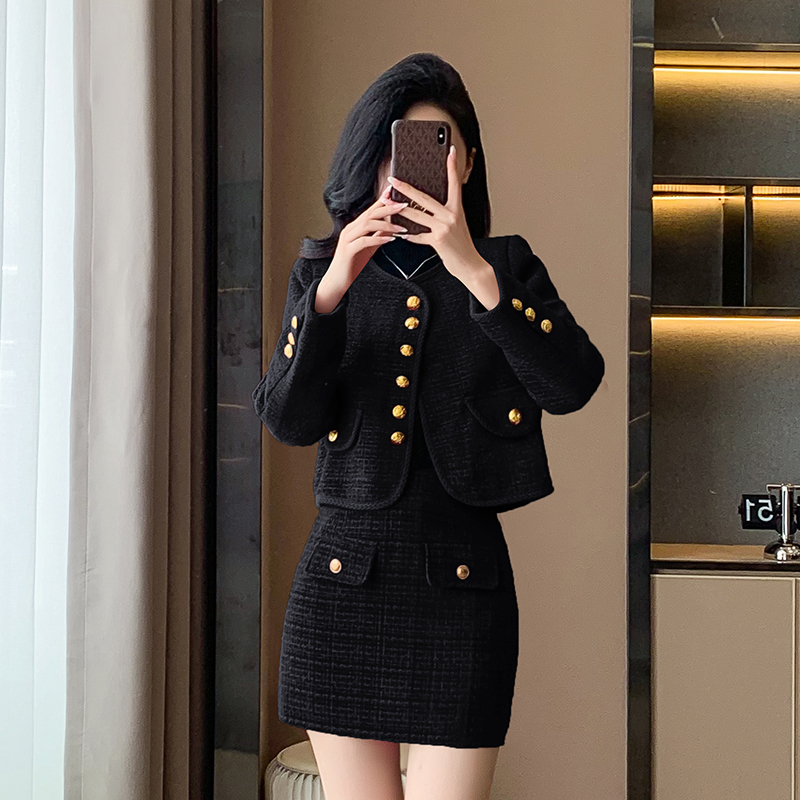 Package hip skirt woolen coat 2pcs set for women