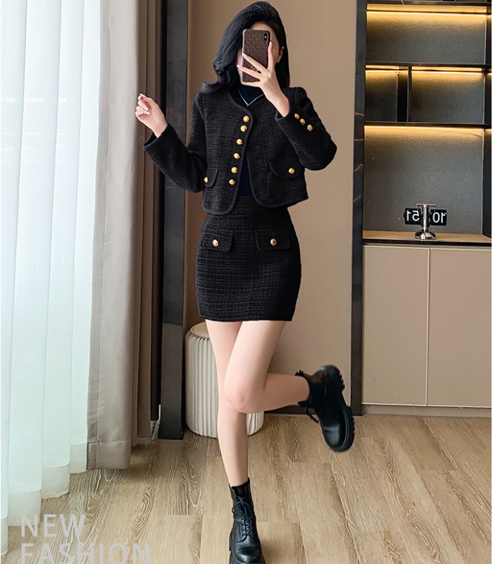 Package hip skirt woolen coat 2pcs set for women