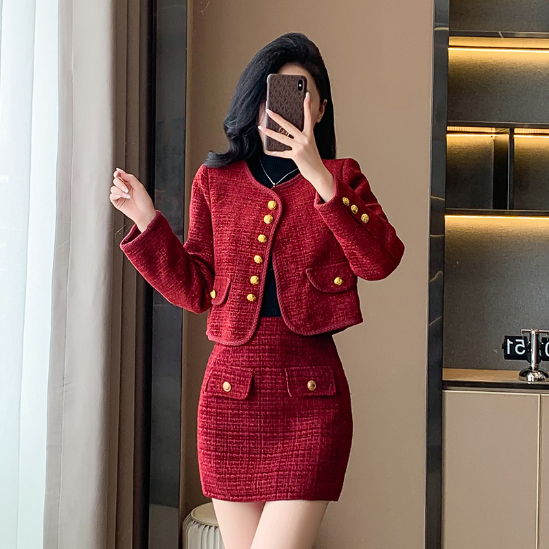 Package hip skirt woolen coat 2pcs set for women