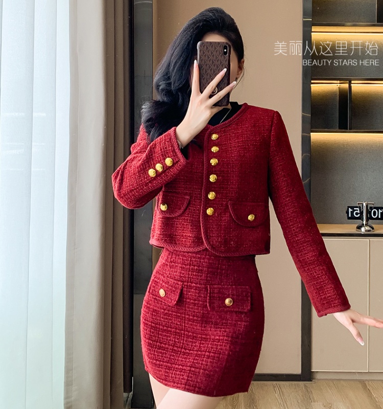 Package hip skirt woolen coat 2pcs set for women