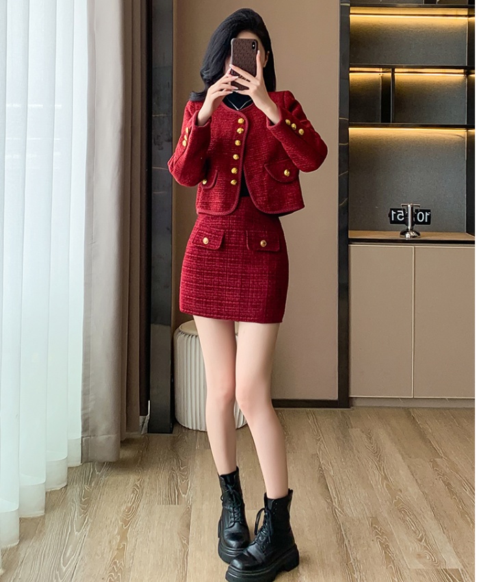 Package hip skirt woolen coat 2pcs set for women