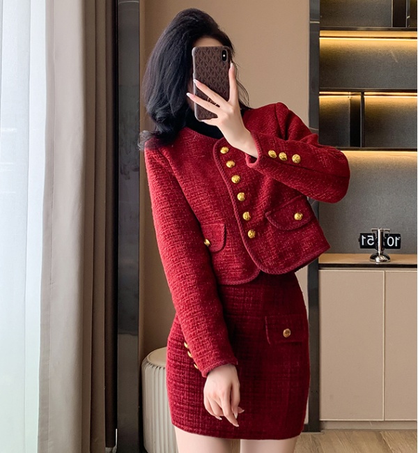 Package hip skirt woolen coat 2pcs set for women