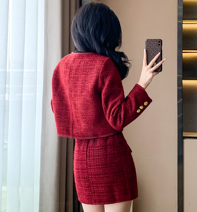 Package hip skirt woolen coat 2pcs set for women