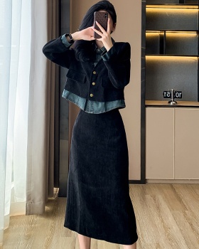 Pseudo-two lapel temperament long skirt a set