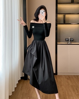 Hepburn style pinched waist dress black formal dress