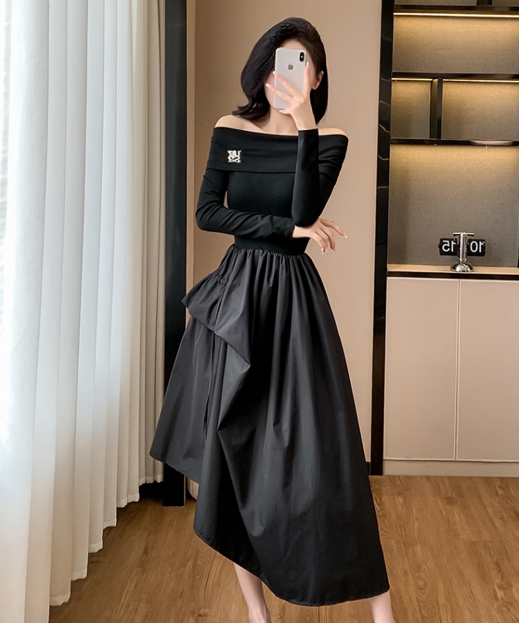 Hepburn style pinched waist dress black formal dress