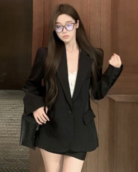 Slim V-neck skirt black lapel business suit 2pcs set