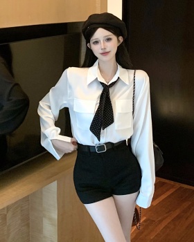 With tie fashion shirt black white shorts 2pcs set