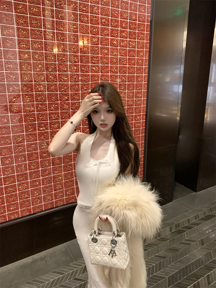 Wool bow sling halter splice lace vest