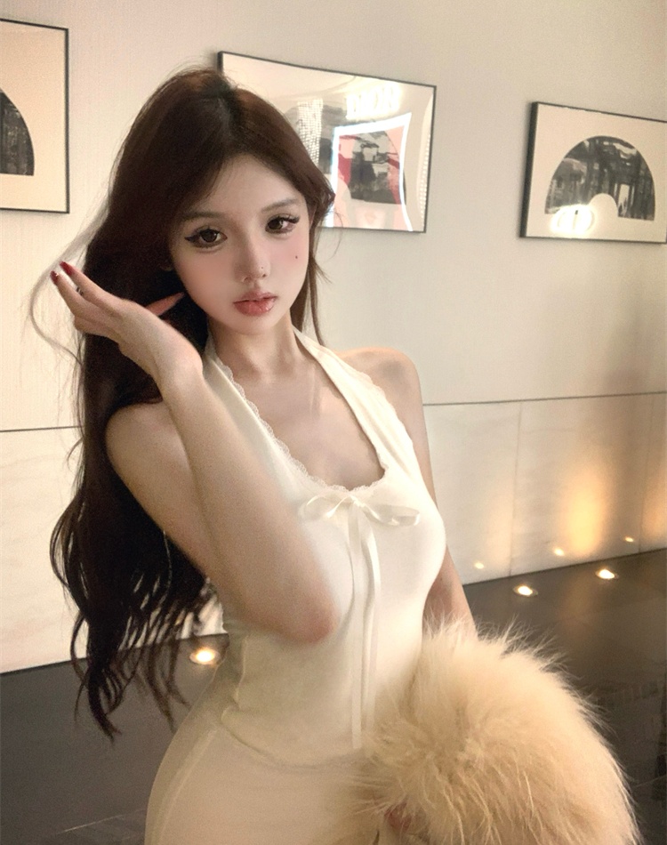 Wool bow sling halter splice lace vest