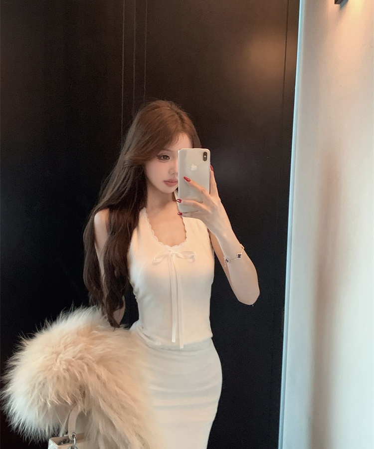 Wool bow sling halter splice lace vest