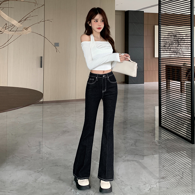 Retro navy blue slim long pants autumn speaker jeans