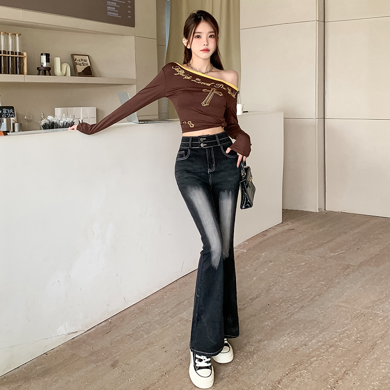 Double buckle speaker retro jeans mopping autumn pants