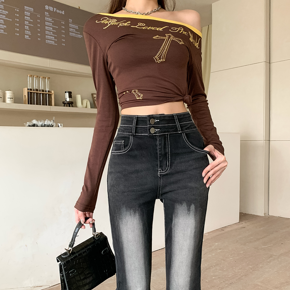 Double buckle speaker retro jeans mopping autumn pants