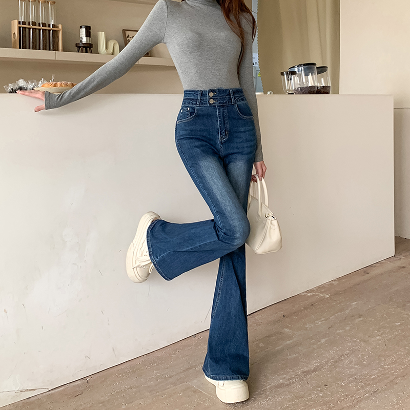 Double buckle speaker retro jeans mopping autumn pants