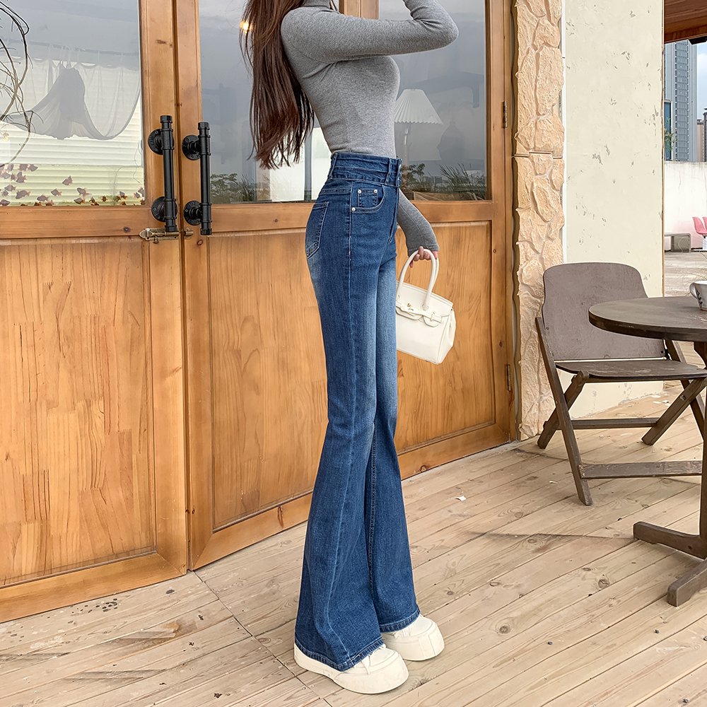 Double buckle speaker retro jeans mopping autumn pants