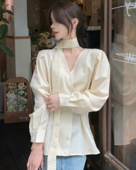 Long sleeve chouzhe Korean style tops irregular pure shirt